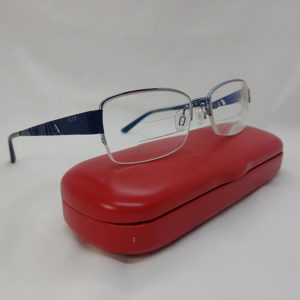ELLE Eyeglass Frames EL18796 Metal Frames Half Rim Navy Blue Silver